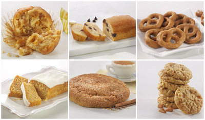 Nutrisystem announces that six seasonal products -- (clockwise) Caramel Apple Muffin, Banana Chocolate Chip Bread, Caramel Flavored Pretzels, Toffee Crunch Cookies, Snickerdoodle Cookie and Pumpkin Loaf -- will be available to customers this fall.