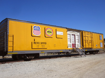 Formerly an insulated boxcar, Union Pacific's mobile classroom features seating with work space for 40 students.
