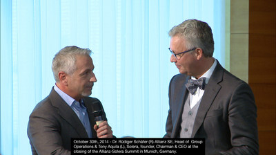 October 30th, 2014 - Dr. Rudiger Schafer (R) Allianz SE, Head of Group Operations & Tony Aquila (L), Solera, founder, Chairman & CEO at the closing of the Allianz-Solera Summit in Munich, Germany.