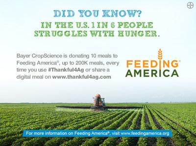 Bayer to Provide up to 200,000 Meals to Feed the Hungry This Holiday Season with "#Thankful4Ag" Initiative