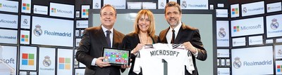 Real Madrid President, Florentino Perez, with CVP and Chairman, Emerging Markets, Orlando Ayala and Maria Garana, Country Manager of Spain