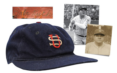 Baseball cap game-used by Babe Ruth during the historic 1934 Tour of Japan. $50,000 reserve. Grey Flannel Auctions image