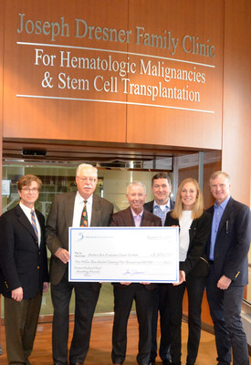 The Barbara Ann Karmanos Cancer Institute in Detroit, Mich., will build on the success of its blood-related cancer services thanks to a $5,375,000 grant from the Dresner Foundation. The grant will be distributed over the next five years and will elevate the Institute's leadership in hematologic malignancies research. Accepting the grant from the Karmanos Cancer Institute are (from left) Gerold Bepler, M.D., Ph.D., president and CEO; and Charles Schiffer, M.D. They are joined by Dresner Foundation representatives Gary Weisman, vice president; Kevin Furlong, CEO/CFO; Lori Dresner, president; and her husband Peter Wycoff.