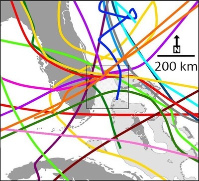 Spaghetti Map of Hurricane Paths Since 1992
