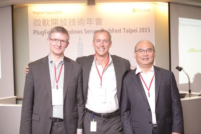 Microsoft PlugFest and Windows Server TechFest Taipei on March 24, 2015 in Taipei. The keynote speakers in the morning (from left to right) were Dr. Thomas Pfenning, Partner Director for Software Engineering Foundations in Microsoft's Enterprise Cloud Division; Chris Phillips, General Manager for Partner and Customer Ecosystems and Experiences for the Enterprise Cloud Group at Microsoft Corporation; and Sin Lew, Partner Director of Engineering, Enterprise Cloud Group