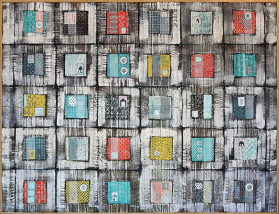Blocks of Time by Heather Roth; Acrylic on Reclaimed Oak; 60"x80"