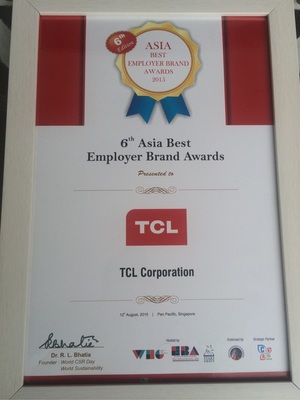TCL Corporation winning 6th Asia Best Employer Brand Awards