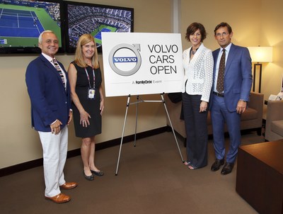 From left to right: Chairman and CEO Steve Lacy and Chief Marketing Officer Nancy Weber of Meredith Corporation joined Bodil Eriksson, VP of Marketing and Lex Kerssemakers, CEO Volvo Cars of North America at the U.S. Open to announce the Volvo Cars Open, a Family Circle Event partnership.
