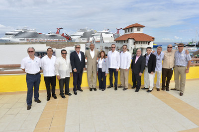   Official opening ceremony for third berth at Carnival Corporation's pier at Puerta Maya in Cozumel, Mexico, the most popular cruise destination in the Caribbean. From left to right: Leon Sutcliffe (FCCA), Jesus Mendez (Puerta Maya), Jose Negron (Carnival Corporation), Micky Arison (Carnival Corporation), Arnold Donald (Carnival Corporation), Christine Duffy (Carnival Cruise Line), Giora Israel (Carnival Corporation), David Candib (Carnival Corporation), Ken Jones (Carnival Corporation), Carlos Torres de Navarra (Carnival Cruise Line), Armando Corpas (Carnival Corporation), Fernando Perez (Puerta Maya), Jeffrey Rannik (B&R Group) (PRNewsFoto/Carnival Corporation & plc)