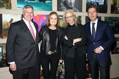 WOMEN: New Portraits by Annie Leibovitz, commissioned by UBS. The Presidio's Crissy Field (649 Old Mason Street, San Francisco). 25 March - 17 April. Pictured: Tom Naratil, President Wealth Management Americas and President, UBS Americas, Gloria Steinem, Annie Leibovitz and Johan Jervøe, Chief Marketing Officer, UBS