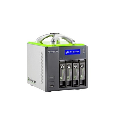 Ciphertex rugged, portable, and encrypted CX-4KEX-NAS (network attached storage) server for high capacity protected storage for any size production.