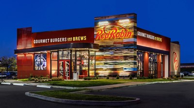 Red Robin Gourmet Burgers and Brews restaurant exterior. Red Robin Gourmet Burgers and Brews is a casual dining restaurant chain famous for serving more than two dozen craveable, high-quality burgers with Bottomless Steak Fries in a fun environment welcoming to guests of all ages. (C)2015 balloggphoto.com (PRNewsFoto/Red Robin Gourmet Burgers, Inc.)