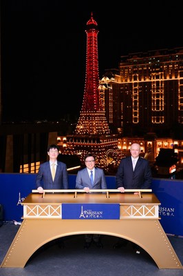 Dr. Wilfred Wong, President of Sands China Ltd., Grant Chum, Chief of Staff, Sands China Ltd. (Left) and Mark McWhinnie, Senior Vice President of Resort Operations and Development, Sands China Ltd. (Right) officiated at The Parisian Macao’s exclusive Eiffel Tower illumination event June 23. The Parisian Macao is set to open in mid-September, 2016.