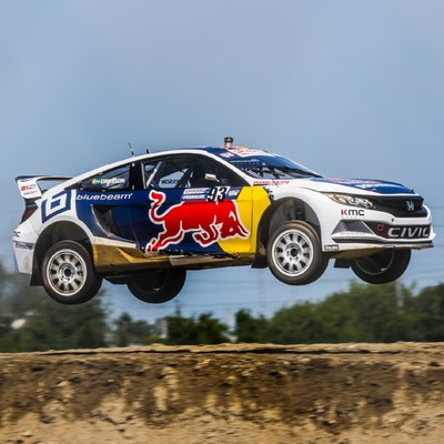 Honda Olsbergs MSE drivers Sebastian Eriksson and Joni Wiman captured a double-podium finish in Red Bull Global Rallycross competition on Saturday at Evergreen Speedway.