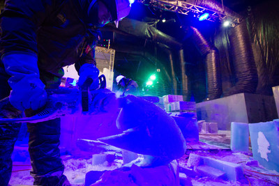A group of of 29 ice carvers from the CAA Harbin Ruijing Ice Carving Team is carving 2 million pounds of ice into a towering holiday ice sculpture attraction called "ICE LAND: Ice Sculptures" with a Caribbean Christmas theme set to open November 12 - January 8. This experience ompliments the Festival of Lights, an outdoor ice skating rink, holiday 3D and 4D films and other holiday attractions at Moody Gardens in Galveston, TX.