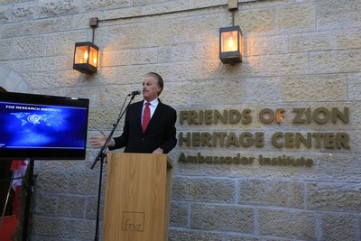 Dr. Mike Evans launches the Friends of Zion Ambassadors Institute, dedicated to combating Antisemitism in partnership with the Christian community, in the presence of 80 Diplomats at the Friends of Zion Museum in Jerusalem.