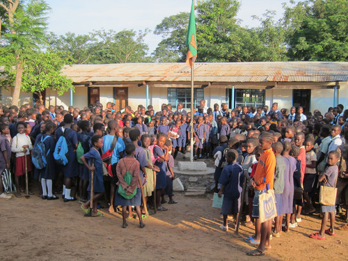 Students gather outside one of the classrooms at Mayukwayukwa High School, Zambia.  (PRNewsFoto/Yingli Green Energy Holding Company Limited)
