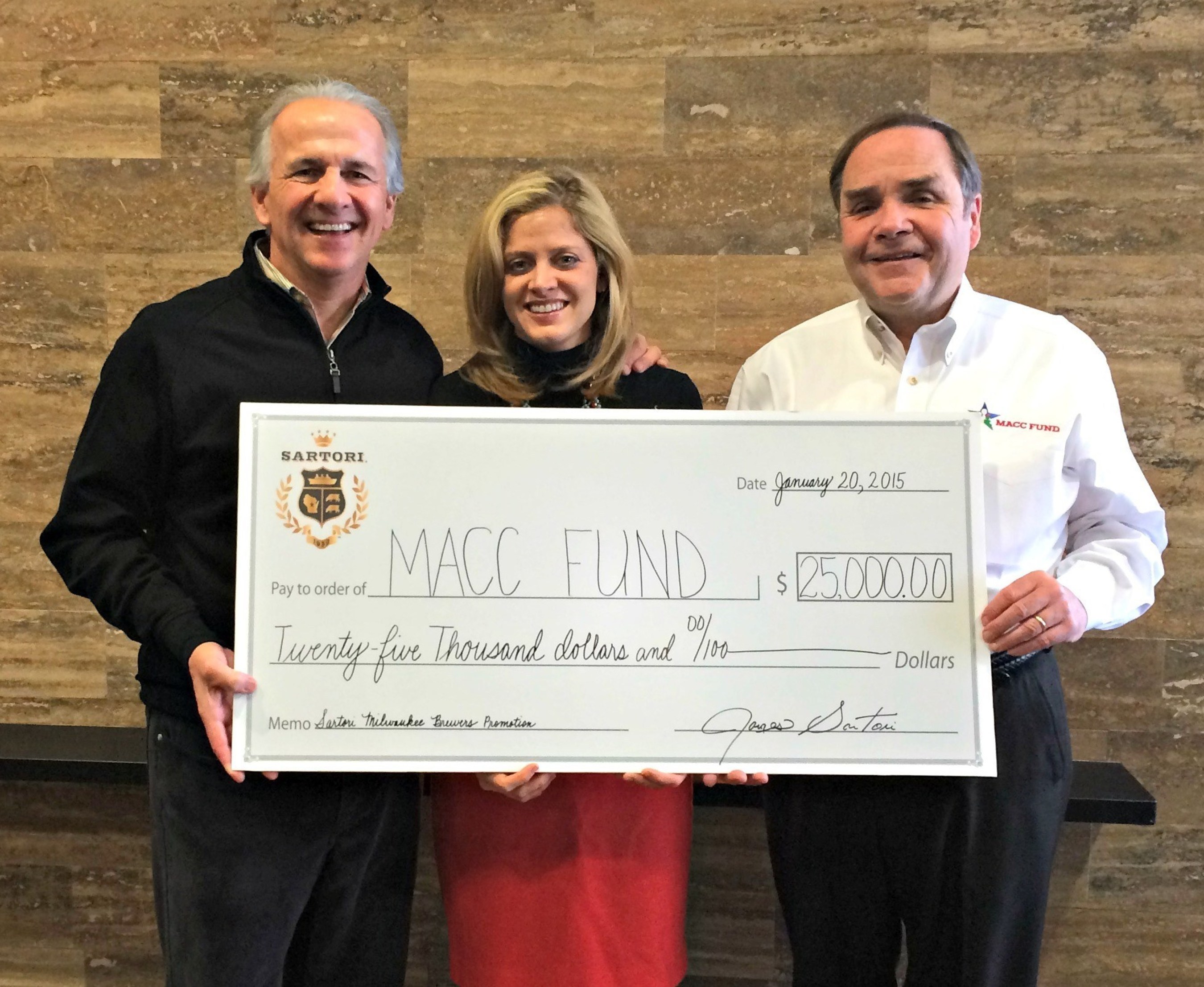 Sartori Company donates $25,000 to MACC Fund (Midwest Athletes Against Childhood Cancer) after successful partnership with Milwaukee Brewers Radio Network during the 2014 MLB season.