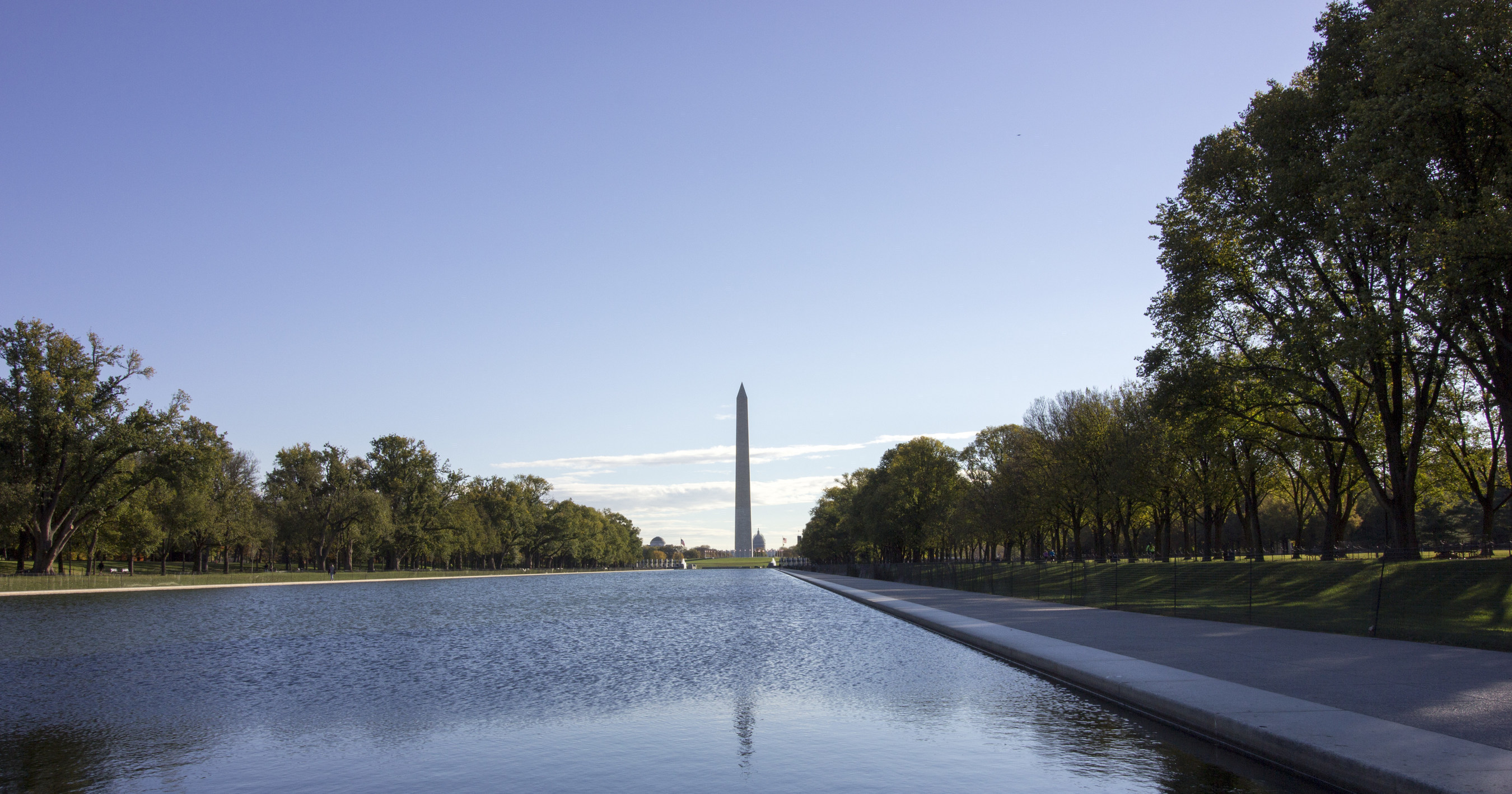 Newly renovated Washington Monument and Lincoln Memorial Reflecting Pool