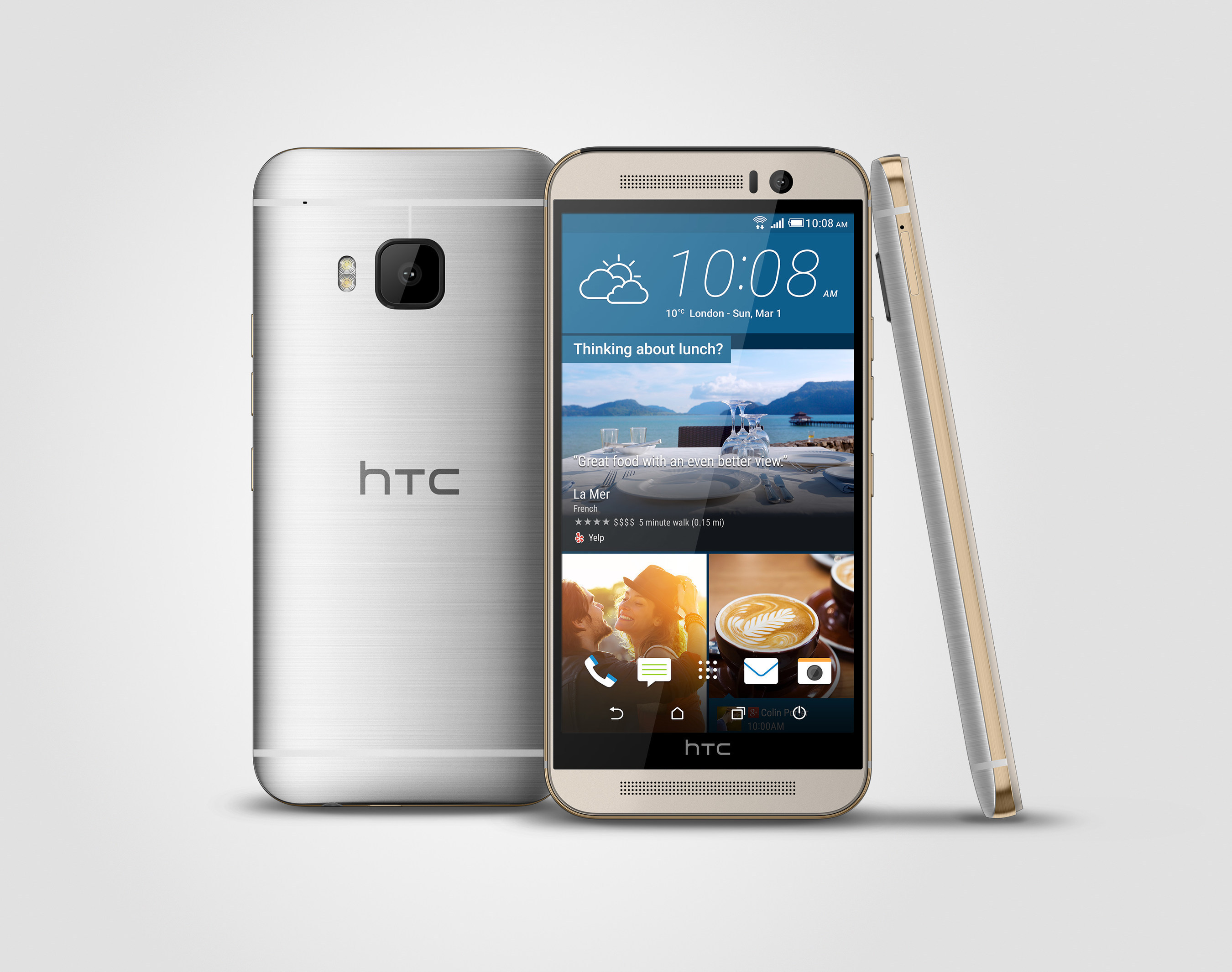 The new HTC One has a stunning dual-finish metal body, a 20MP camera, intuitive apps that anticipate your needs, front-facing BoomSound(TM) speakers with Dolby Audio and a 5-inch full HD screen. The HTC One M9 made its debut at Mobile World Congress on March 1, 2015 in Barcelona, along with other HTC innovative announcements.