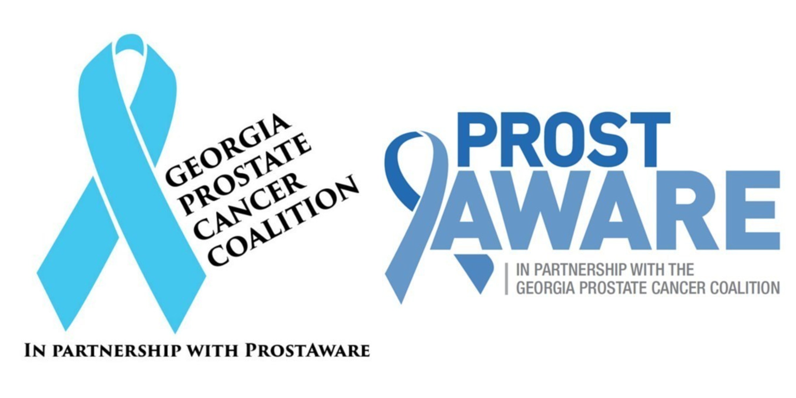 The logos for the Georgia Prostate Cancer Coalition and ProstAware, two of the leading nonprofits in Georgia in the fight against prostate cancer, the second-most fatal form of cancer among men.
