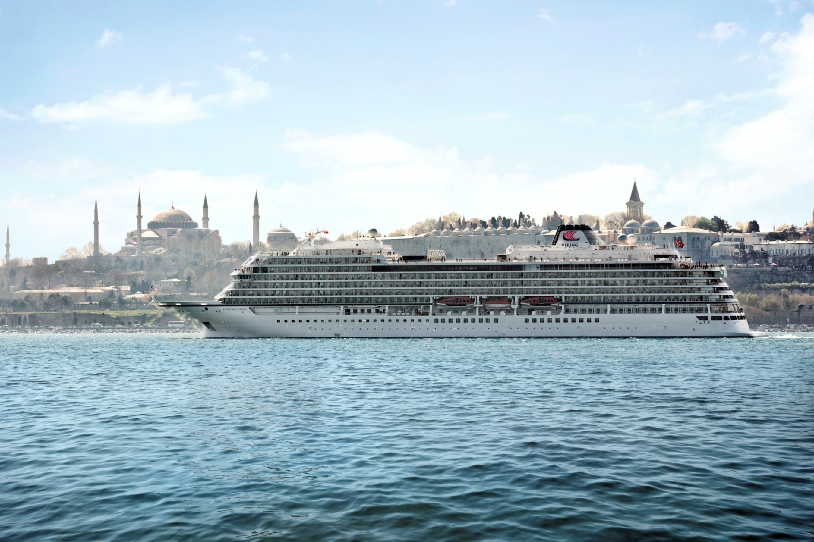 The first new ship from Viking Ocean Cruises, Viking Star, sails past Hagia Sophia on her maiden voyage from Istanbul to Venice, launching the travel industry's first entirely new cruise line in a decade. Viking Ocean Cruises was developed from the ground up with experienced travelers in mind. Itineraries are designed for maximum time in port, often with late evenings or overnights, so guests can experience local culture at night or evening performances. Ports include both cosmopolitan cities and "collector ports," appealing to those with an interest in history, art, music, and cuisine. For more information, visit www.vikingoceancruises.com.