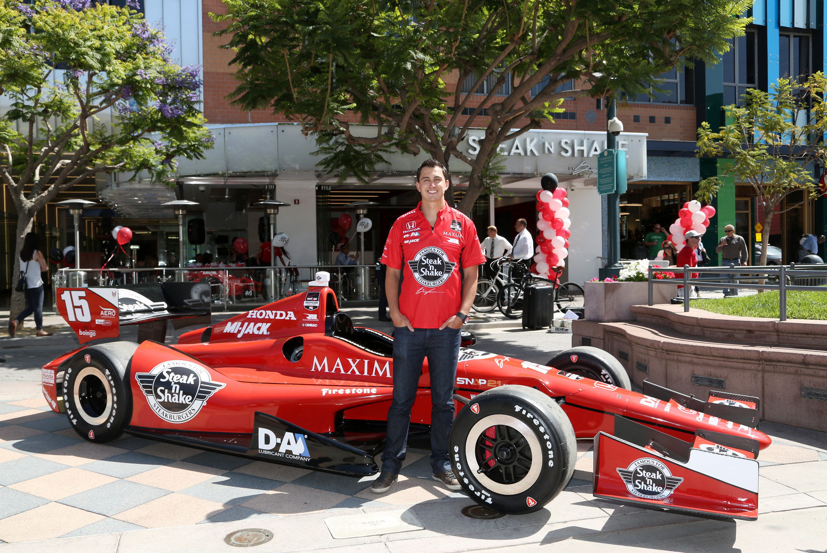 Steak 'n Shake and Rahal Letterman Lanigan Racing today debuted the new No. 15 Steak 'n Shake Indy car at the Third Street Promenade on Wednesday, April 15, 2015, in Santa Monica, Calif. (Photo by Casey Rodgers/Invision for Steak 'n Shake/AP Images)