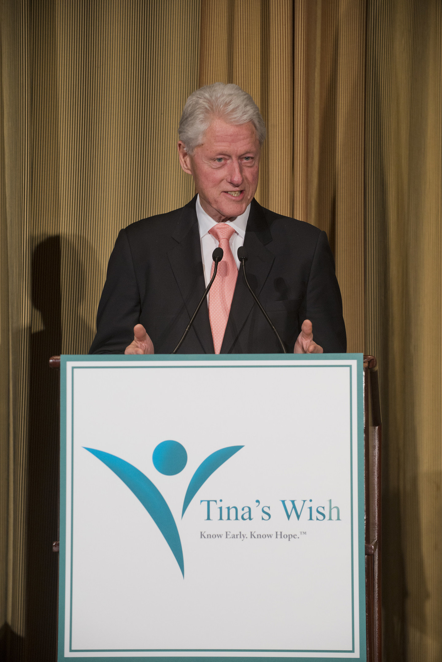 President Bill Clinton speaks about the power of collaboration and cooperation during the Tina's Wish Global Women's Health Award reception at The Waldorf Astoria