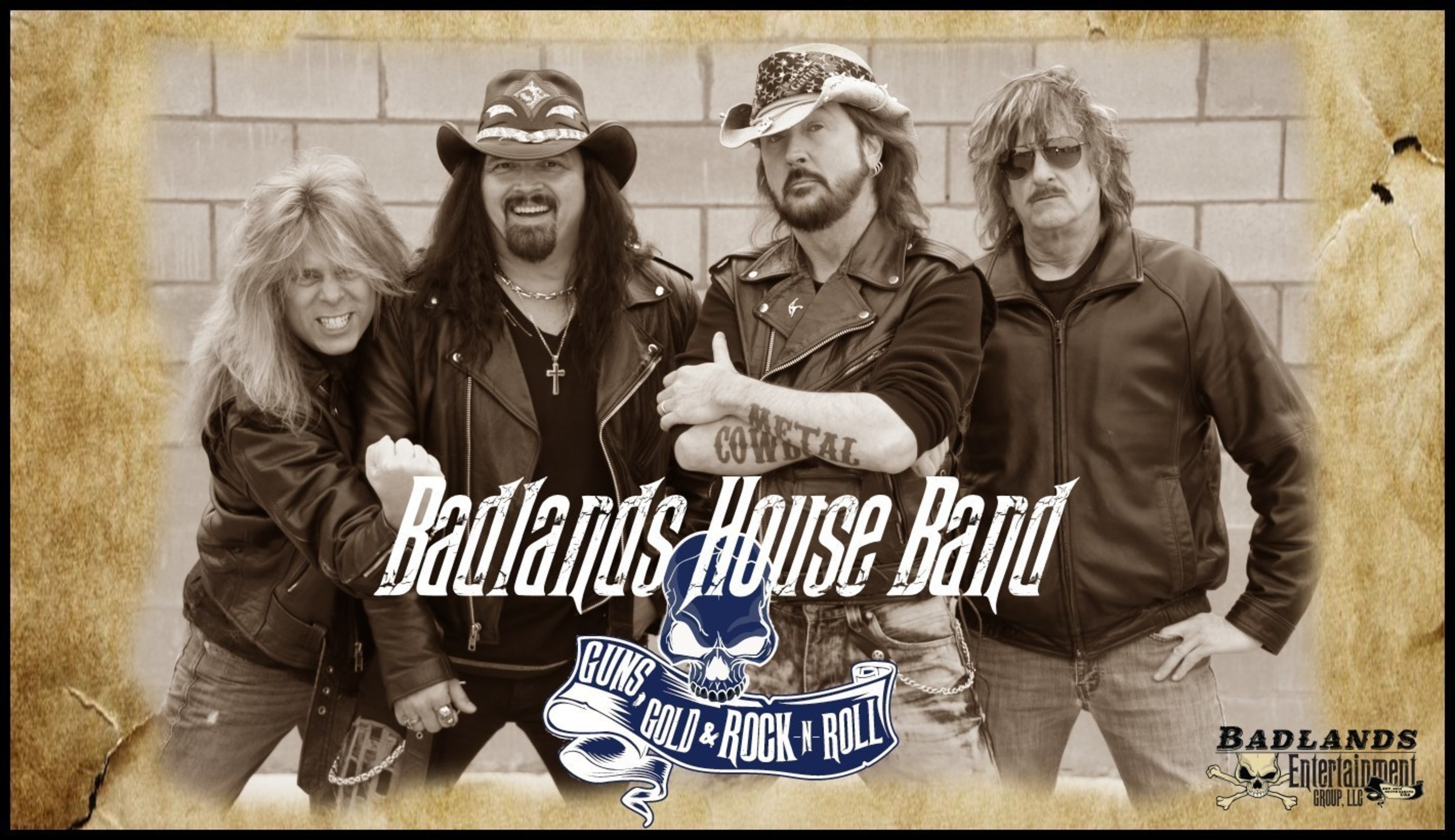 Badlands Entertainment Group appoints musicians to round out the band that will tour throughout the Midwest and perform with major acts at Badlands Pawn, Gold & Jewelry in Sioux Falls, SD. From left: lead guitarist David Cothern, bassist Geno Arce, bandleader Ron Keel and drummer Jeff Koller.