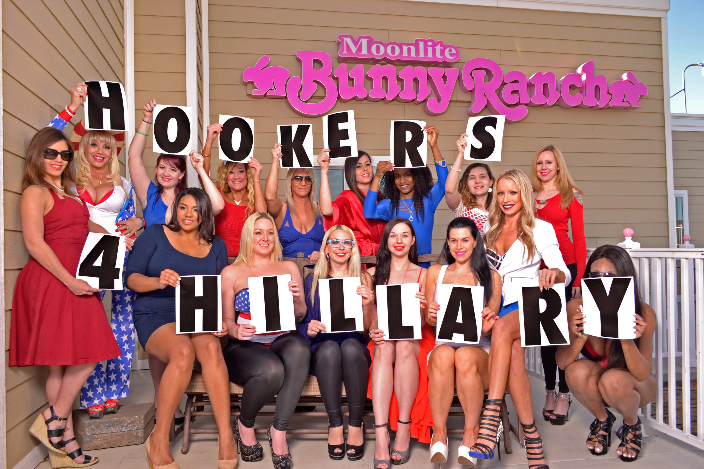 Hookers For Hillary! Bunny Ranch Sex Workers Announce Endorsement Of Hillary Clinton For President. Prostitutes at Dennis Hof's world famous "Moonlite Bunny Ranch" legal brothel in Carson City, Nevada are banding together to announce their support of the Hillary Clinton presidential campaign.  Following Clinton's formal announcement, the sex workers launched their "Hookers For Hillary" initiative, drafting a four-point platform to explain their endorsement. More information at www.hookersforhillary.com #hookersforhillary