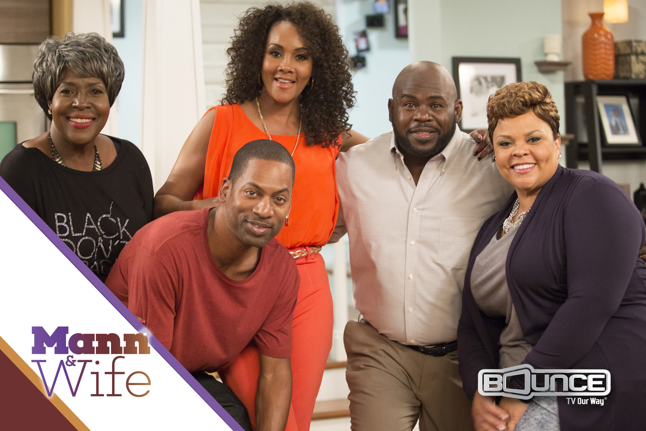 New episodes of the new hit comedy series Mann & Wife, starring David & Tamela Mann (Right) premiere Tuesday nights at 9:00 p.m. ET/8:00 p.m. CT on Bounce TV. Vivica A. Fox, JoMarie Payton and Tony Rock co-star. The series follows the newlywed, second-chance sweethearts as they laugh and love their way through the ups and downs of life as a blended family, each with two children from previous marriages. Bounce TV is the nation's first-ever and fastest-growing broadcast television network designed for...