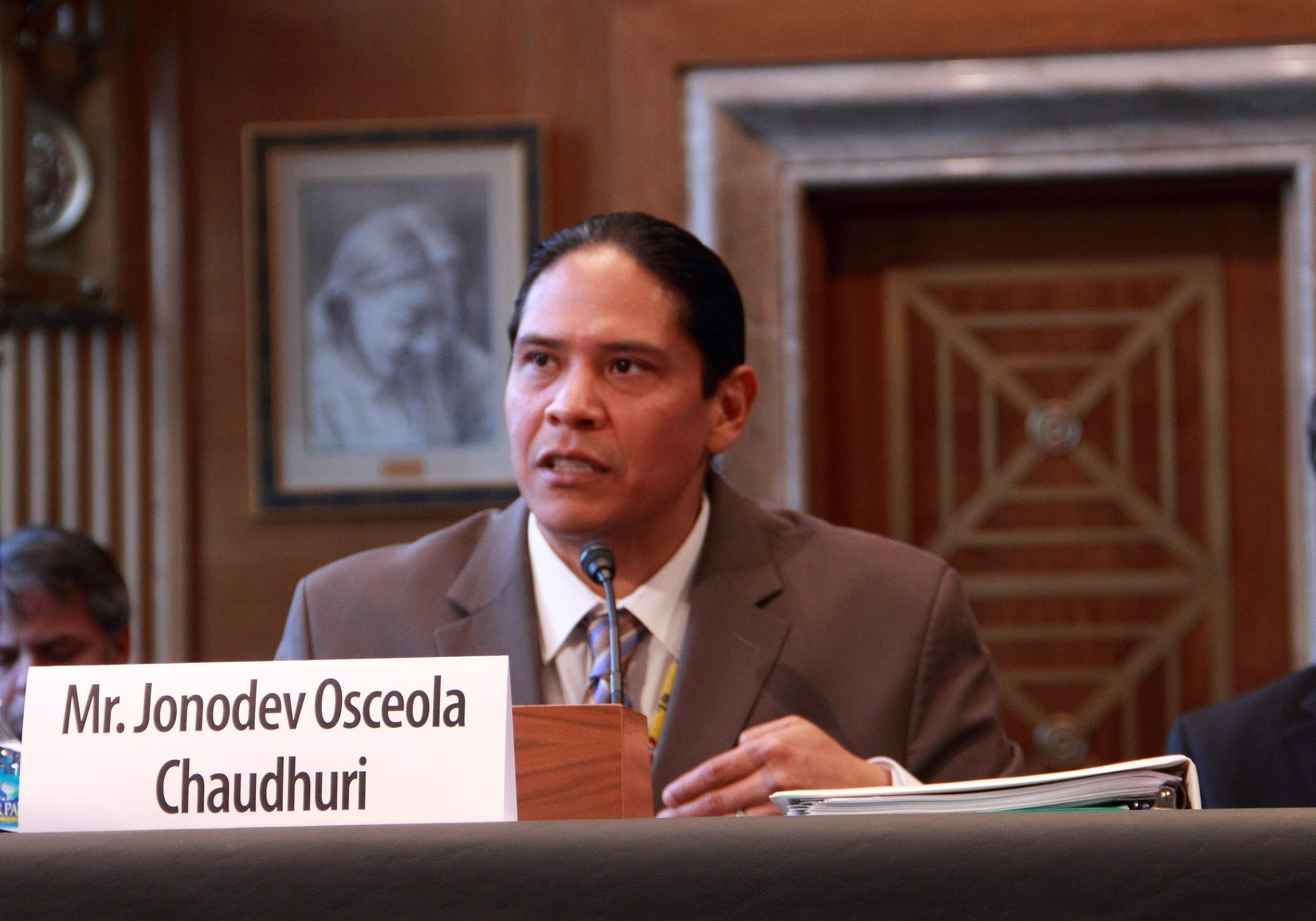 Jonodev Chaudhuri, President Obama's nominee for Chairman of the National Indian Gaming Commission, testifies before the U.S. Senate on Indian Affairs Committee at his nomination hearing March 11, 2015.  Chaudhuri was confirmed by the Senate April 16, 2015 as the ninth presidentially appointed and Senate-Confirmed Chair for the Indian gaming regulatory agency.