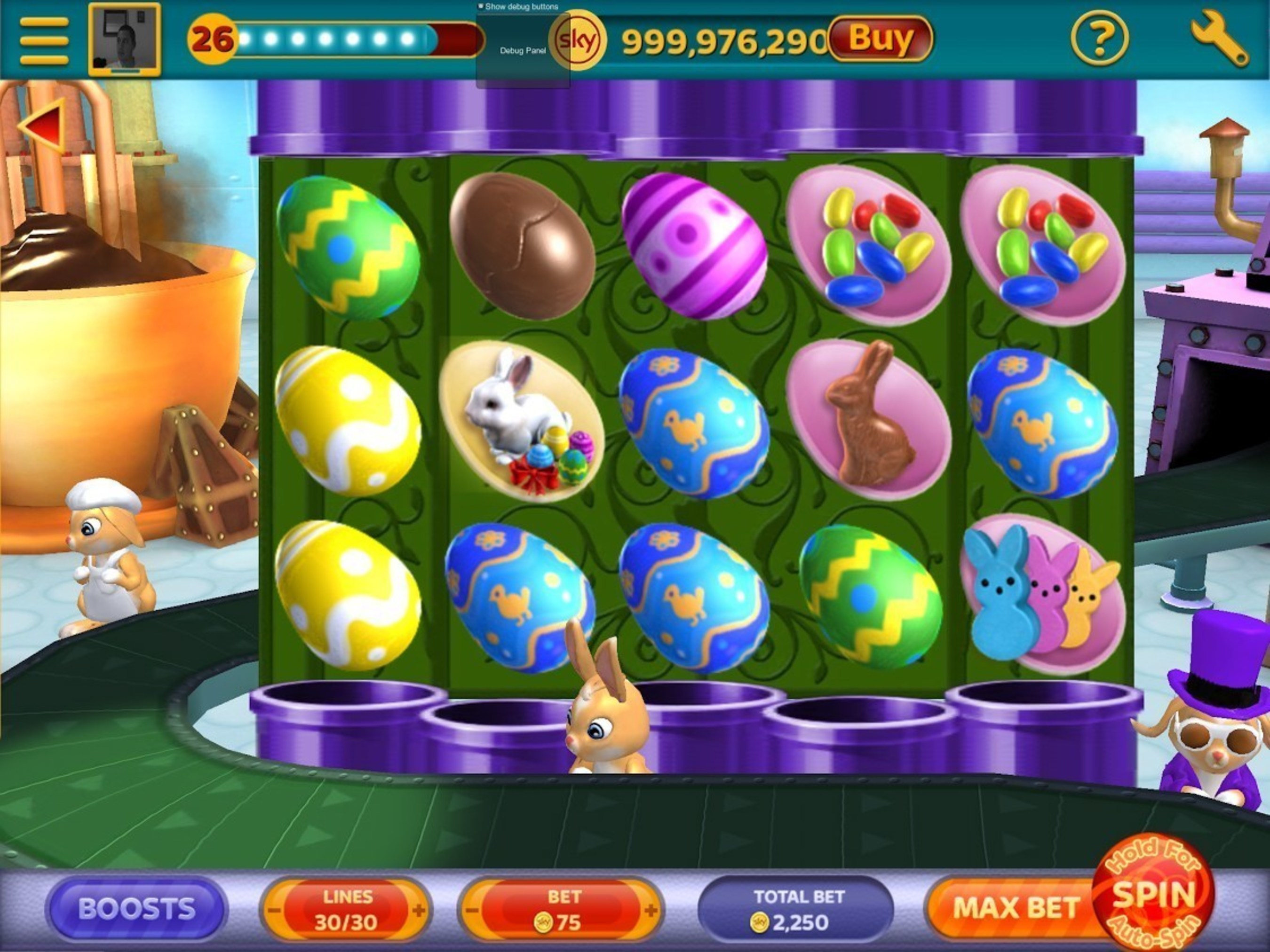 Egg-tastic: Our Easter Bunny has taken over the chocolate factory! The treats are flowing in this world of indulgence. Colourful eggs, marshmallow chicks and more abound! Lucky players will unlock the Easter egg hunt for rewards and prizes!