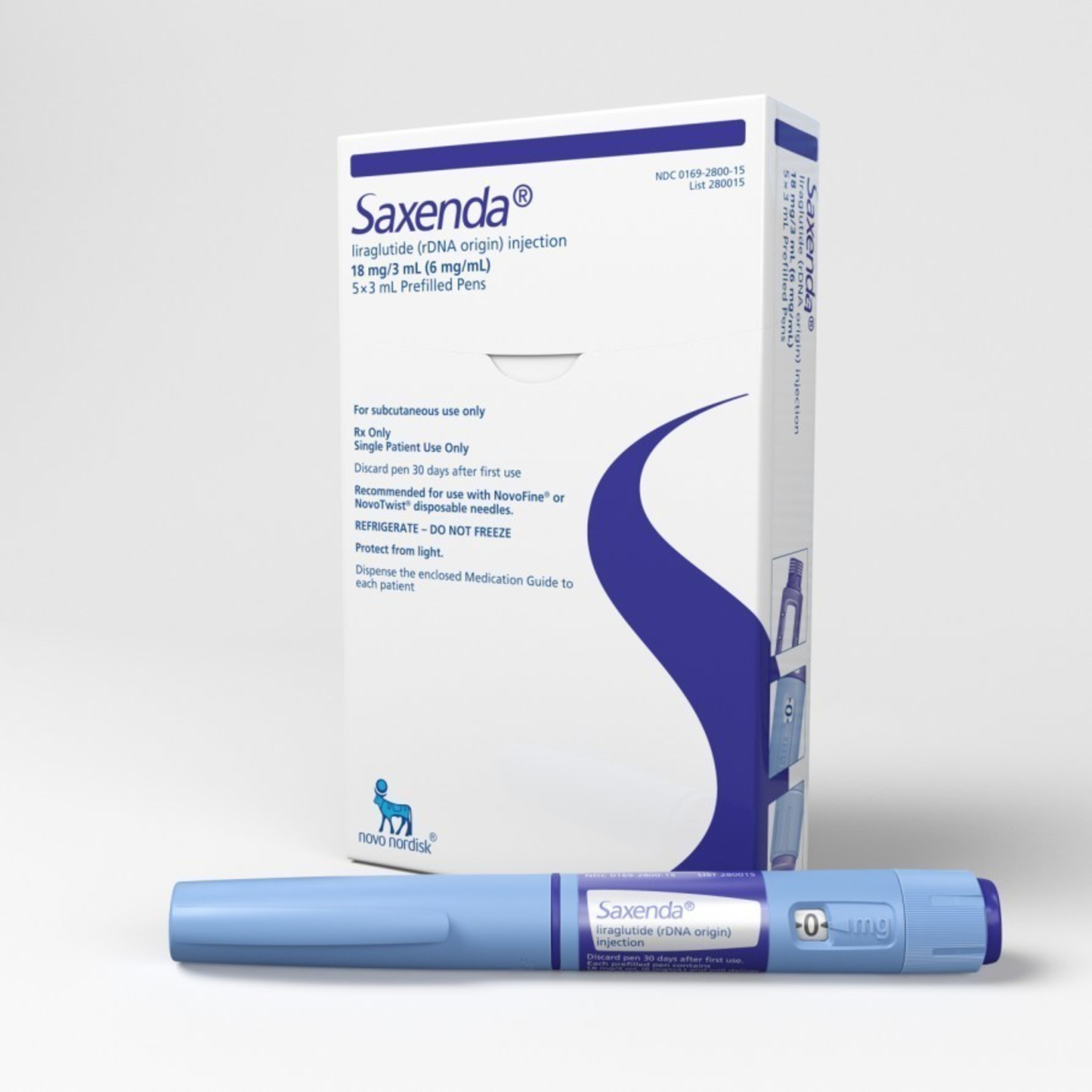 Saxenda(R)  (liraglutide [rDNA origin] injection) pen and trade pack. Please see full Prescribing Information, including Boxed Warning, for Saxenda(R)  at Saxenda.com