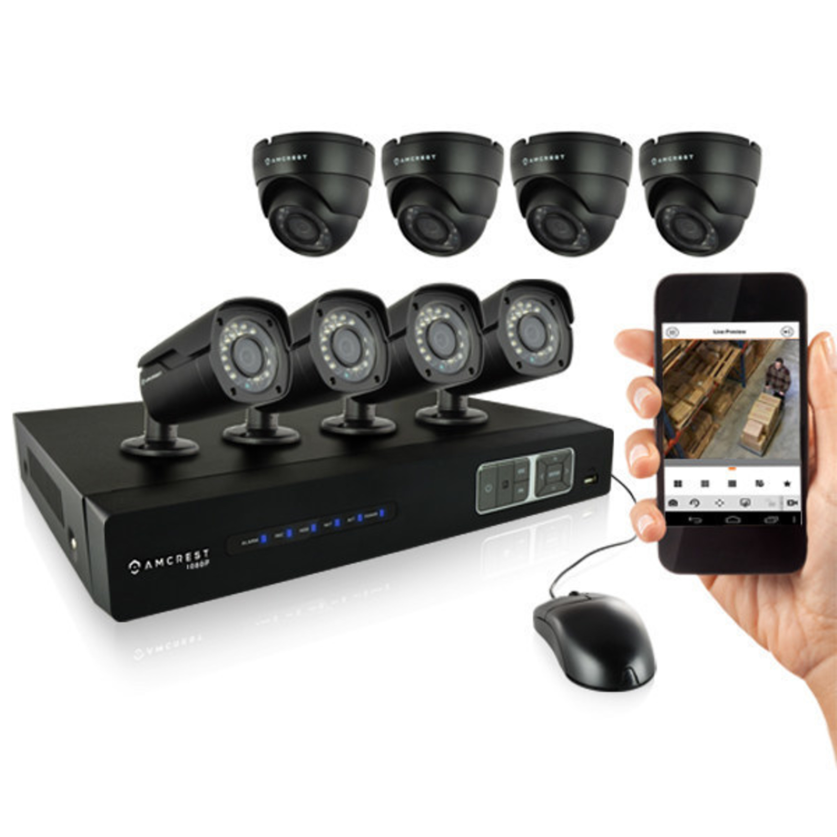 AMCREST.COM OFFERS 1080P WITH NEW HDCVI TECHNOLOGY, 4TB DVR SECURITY CAMERA SYSTEM w/ 4x2.1MP BULLET CAMERAS & 4X2.1MP DOME CAMERAS. EASY QR CODE SET UP/VGA & HDMI OUTPUT/WEB & SMARTPHONE REMOTE VIEWING. MORE SECURE THAN IP. SAME DAY SHIPPING, 30-DAY MONEY BACK RETURN POLICY AND WARRANTY REPLACEMENT PROCESS ALL BASED OUT OF THE US. ONLINE SUPPORT TOOLS AND TECHNICAL TEAM AVAILABLE.AMCREST - SIMPLE, RELIABLE, SECURE.