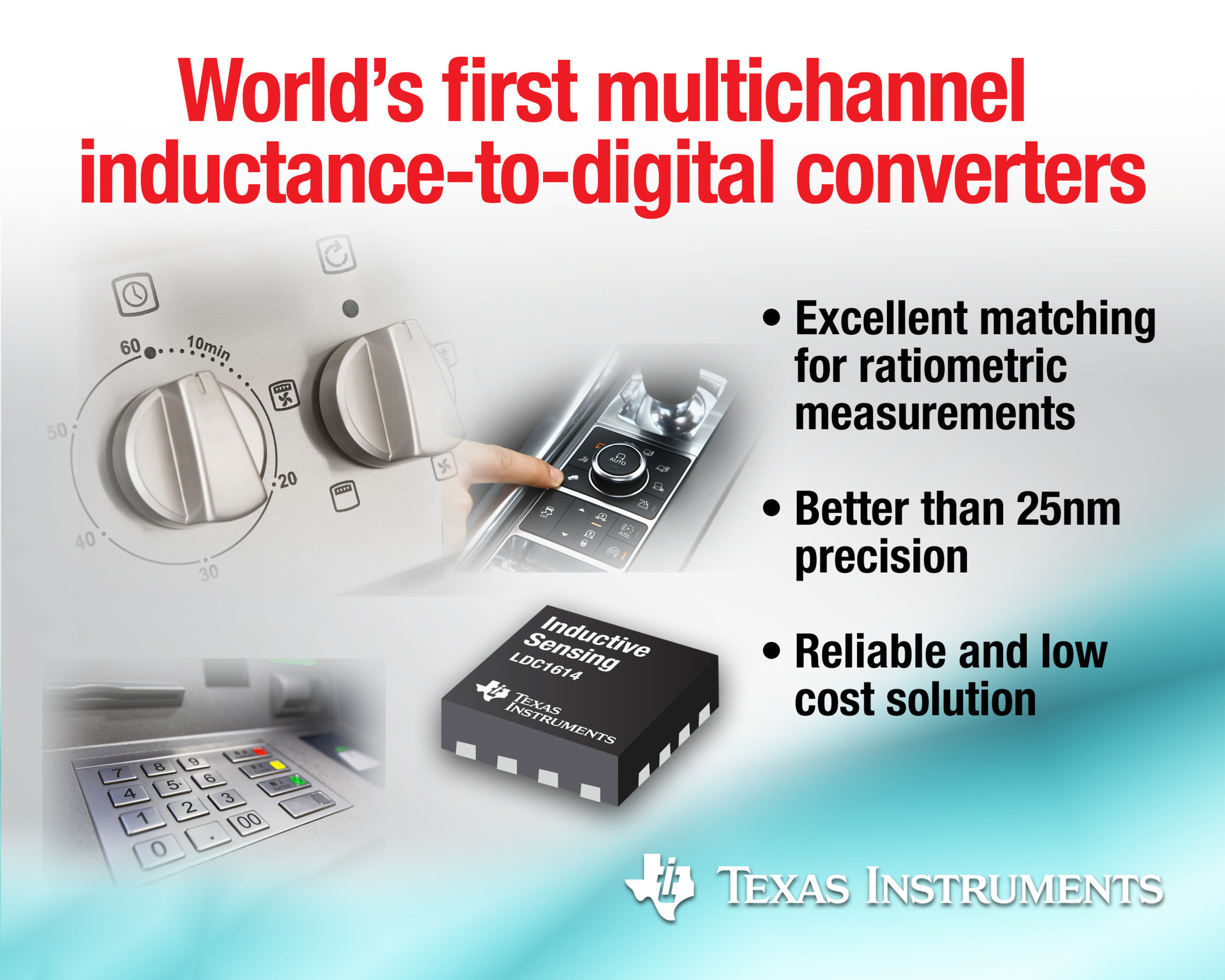 TI introduces world's first multichannel inductance-to-digital converters with four new devices in the LDC1614 family