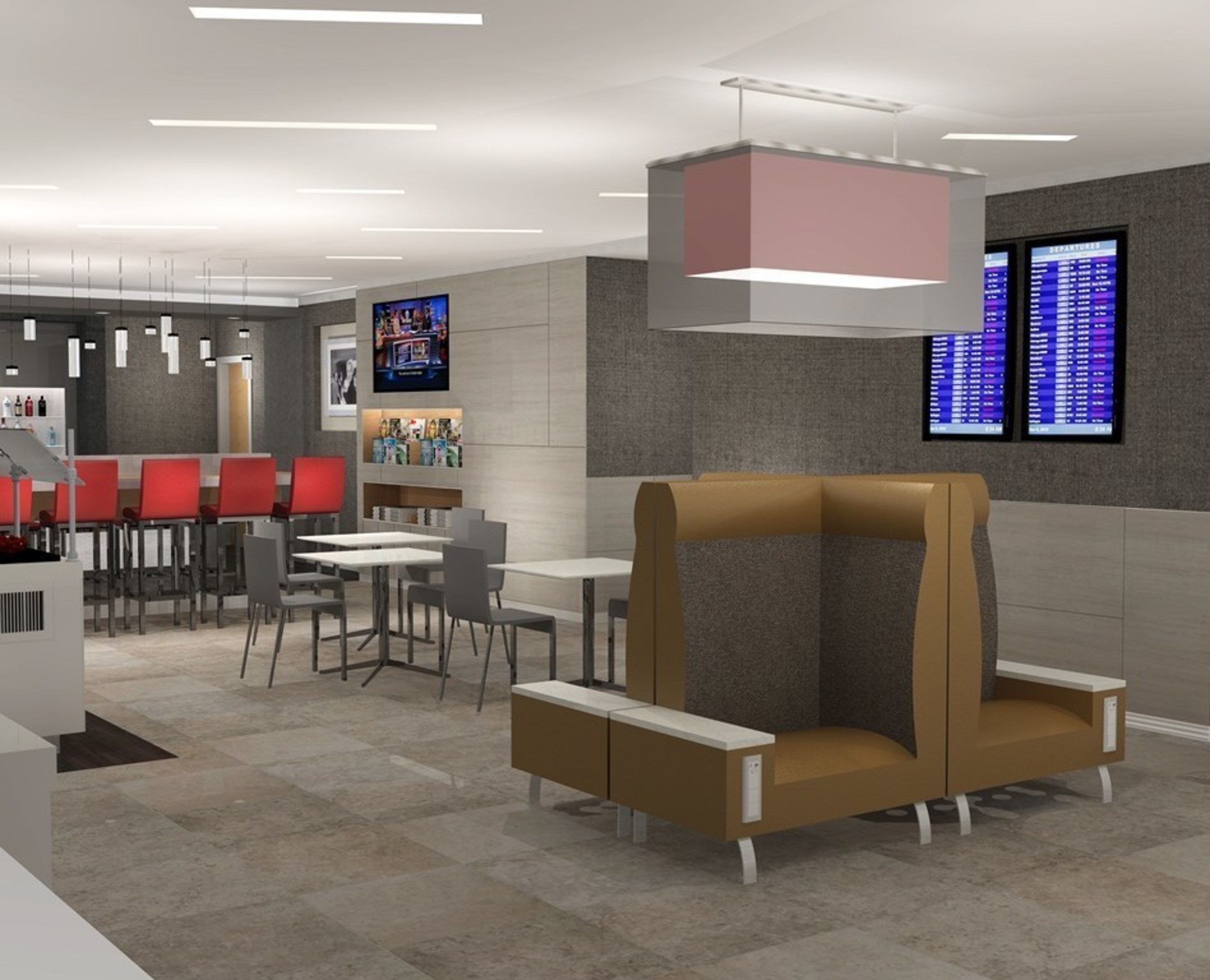 Rendering shows the future look of the Admirals Club in PHX Terminal A.