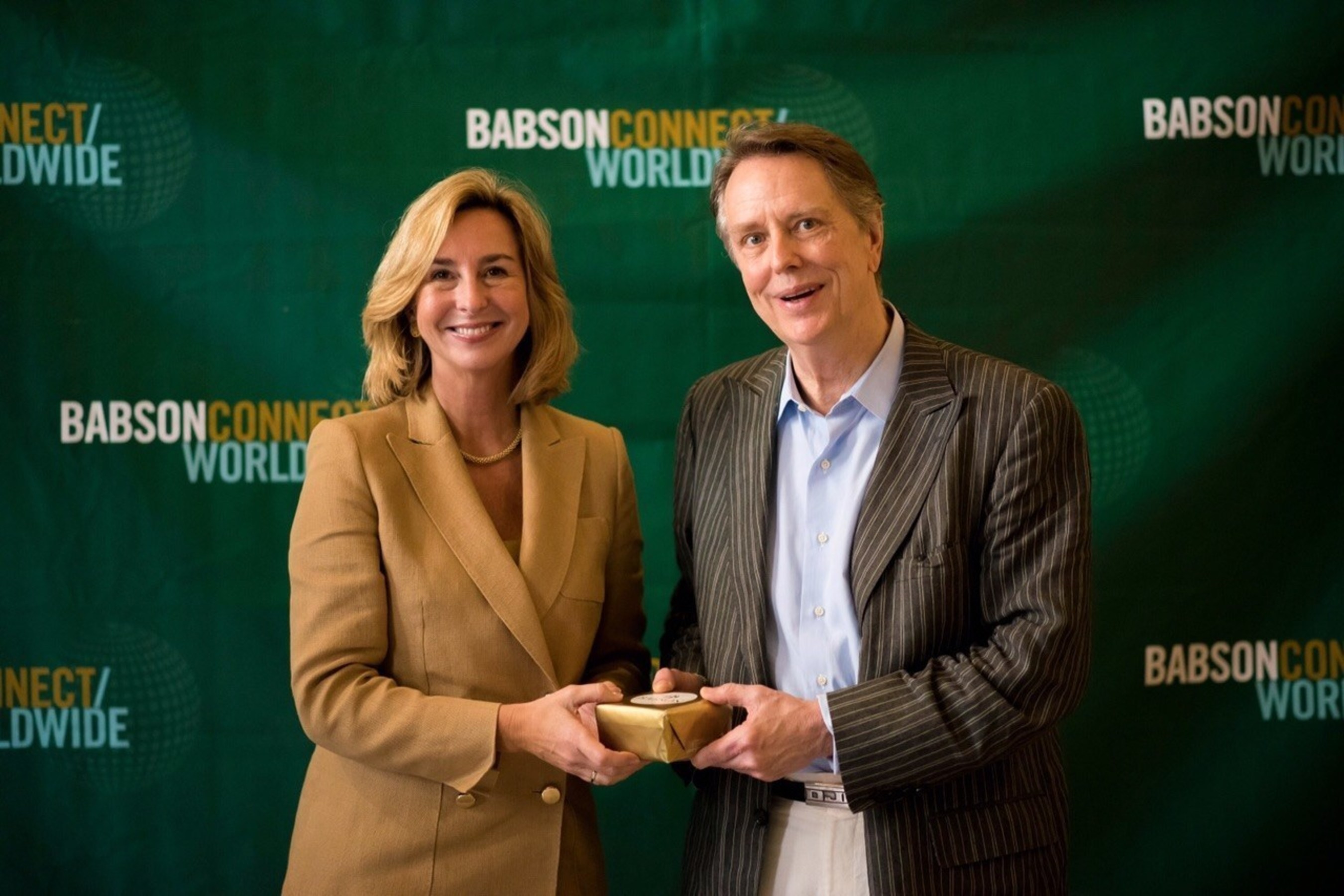 Babson College establishes new, endowed distinguished professorship - Steven C. and Carmella R. Kletjian Foundation Distinguished Professor in Global Surgery - with $3 million gift by Steven C. and Carmella R. Kletjian Foundation. Donald Hannan III (right), Director of the Kletjian Foundation, joined Babson President Kerry Healey (left) at ceremony to formally establish the new distinguished professorship.
