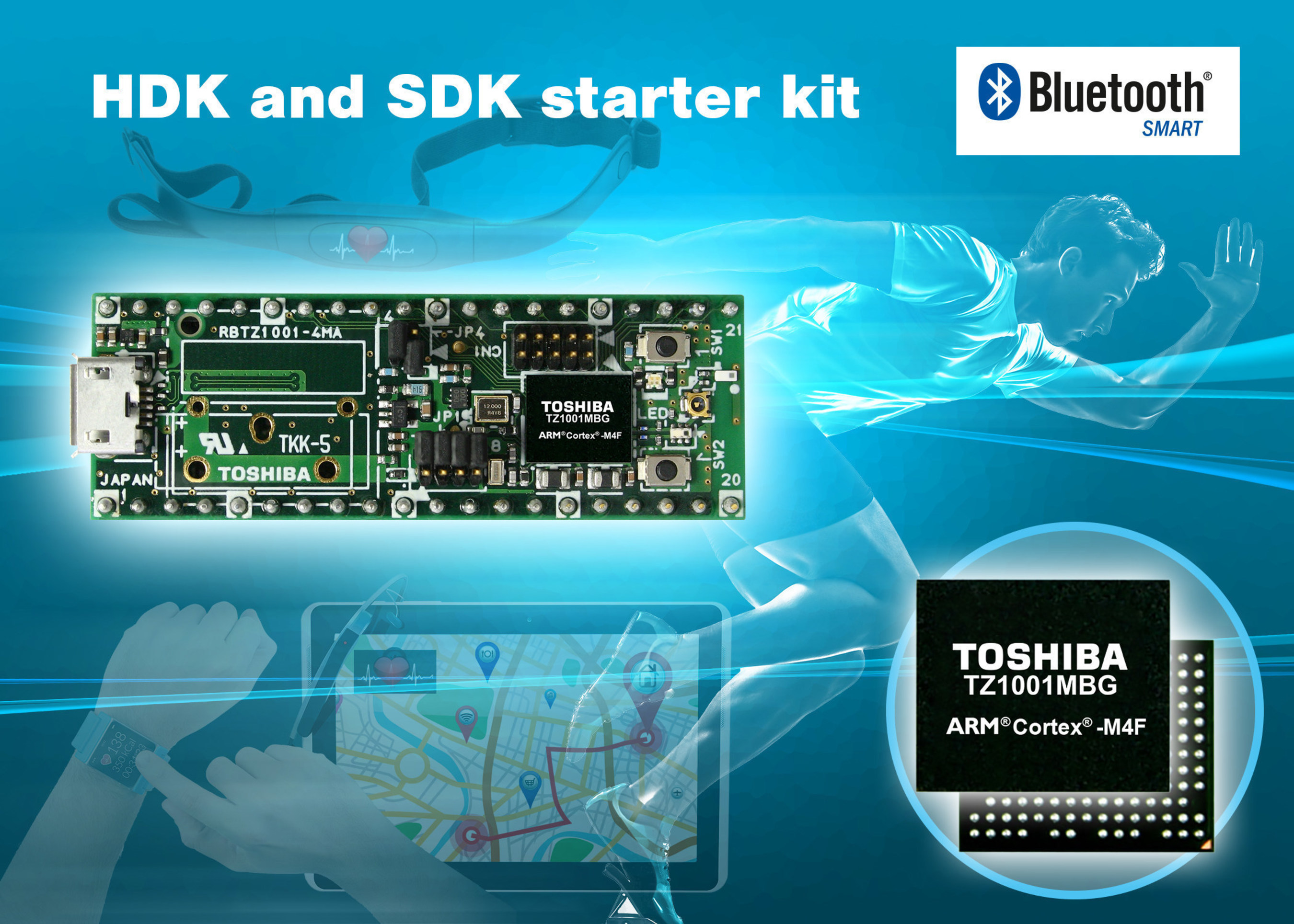 Toshiba now offers hardware and software development kits for the Toshiba TZ1000 Application Processor Lite (ApP Lite [TM]) series of processors for wearable and IoT devices.