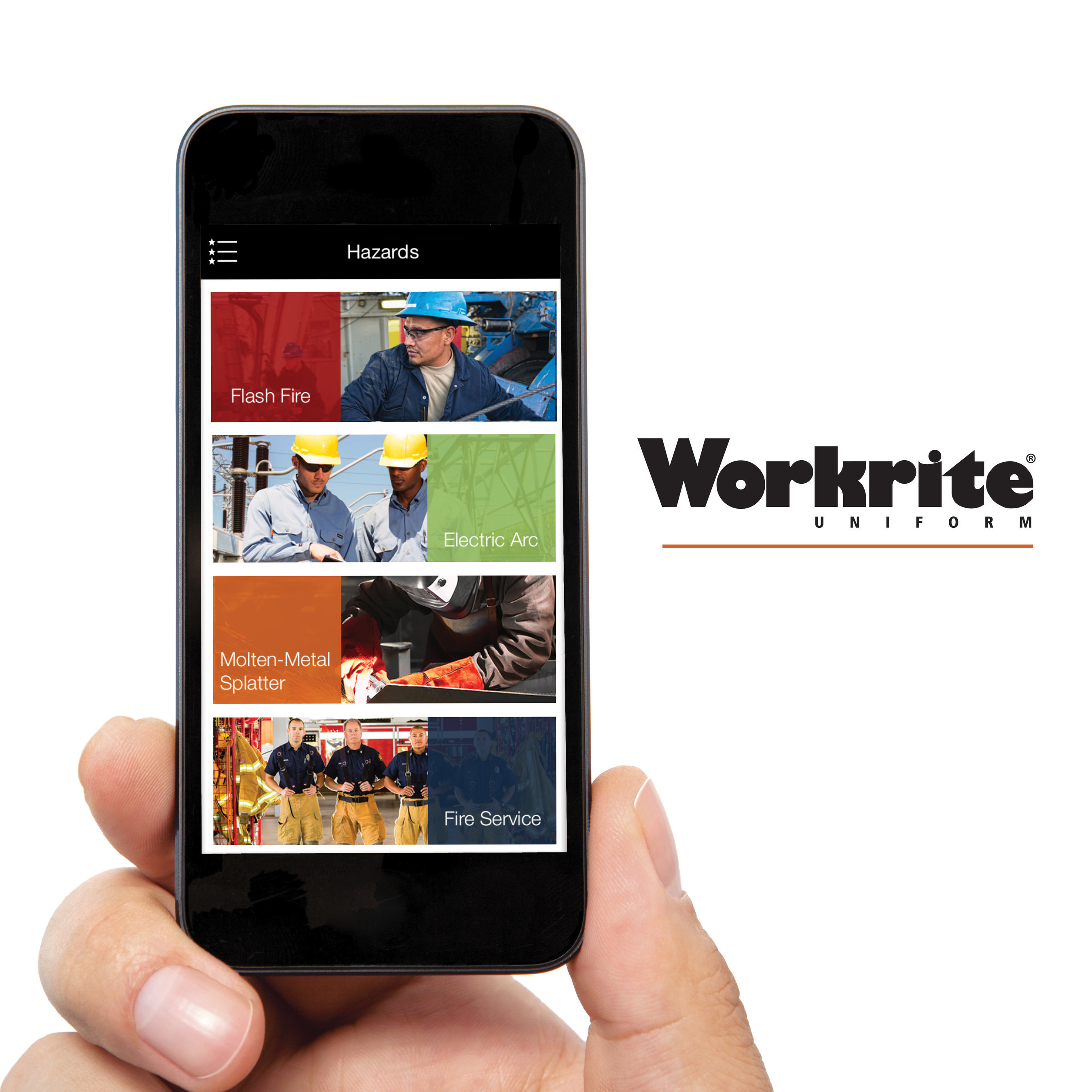 Workrite Uniform's "FR Clothing" app showcases information on each of the major hazards in flame-resistant apparel industry.