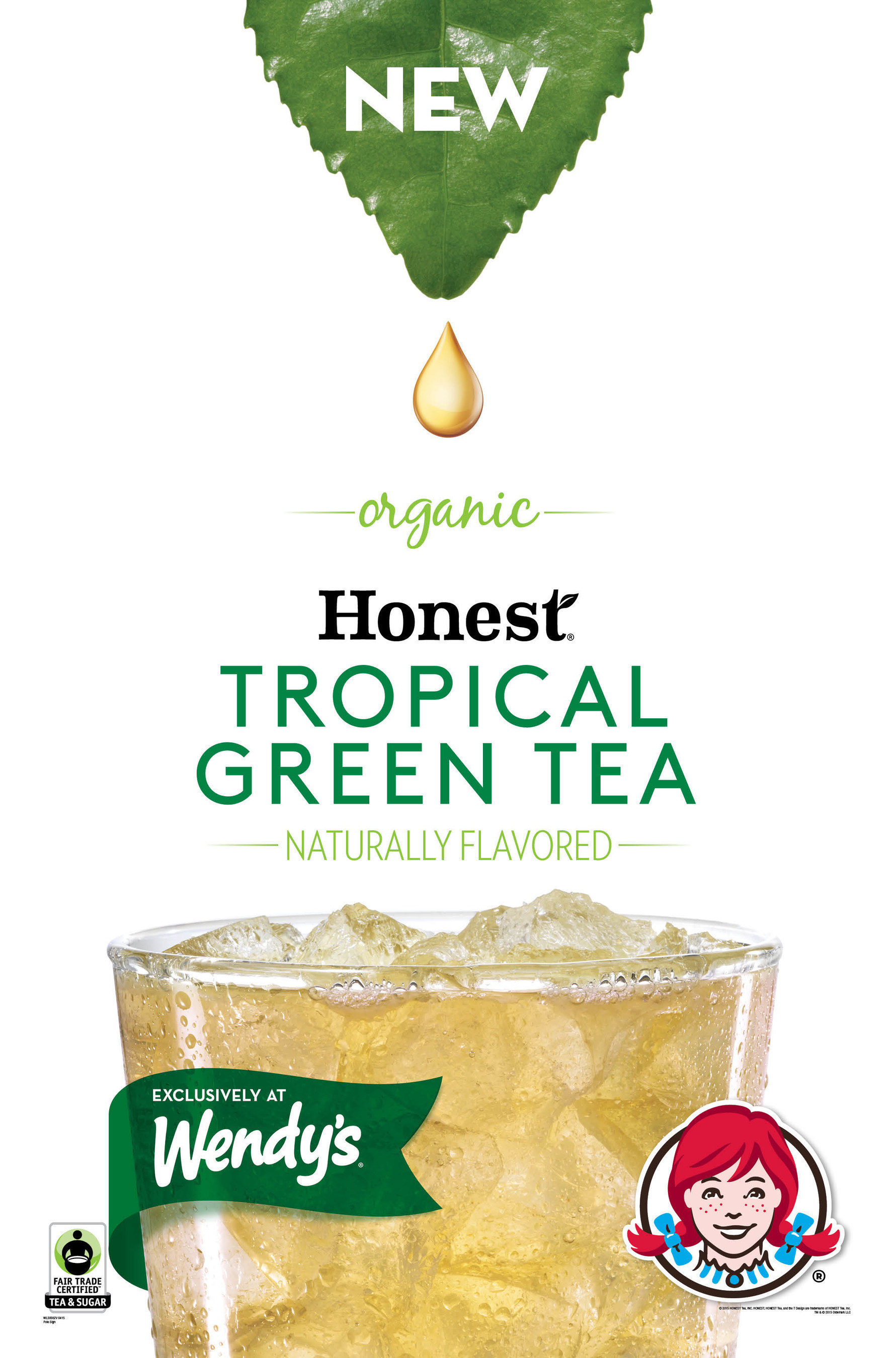 Wendy's and Honest Tea launch exclusive, real-brewed Tropical Green Tea at Wendy's restaurants nationwide.  Brewed daily at Wendy's restaurants, the proprietary iced tea blend features Fair Trade Certified, organic green tea leaves with hints of mango and pineapple flavors, and is sweetened with Fair Trade Certified organic cane sugar.