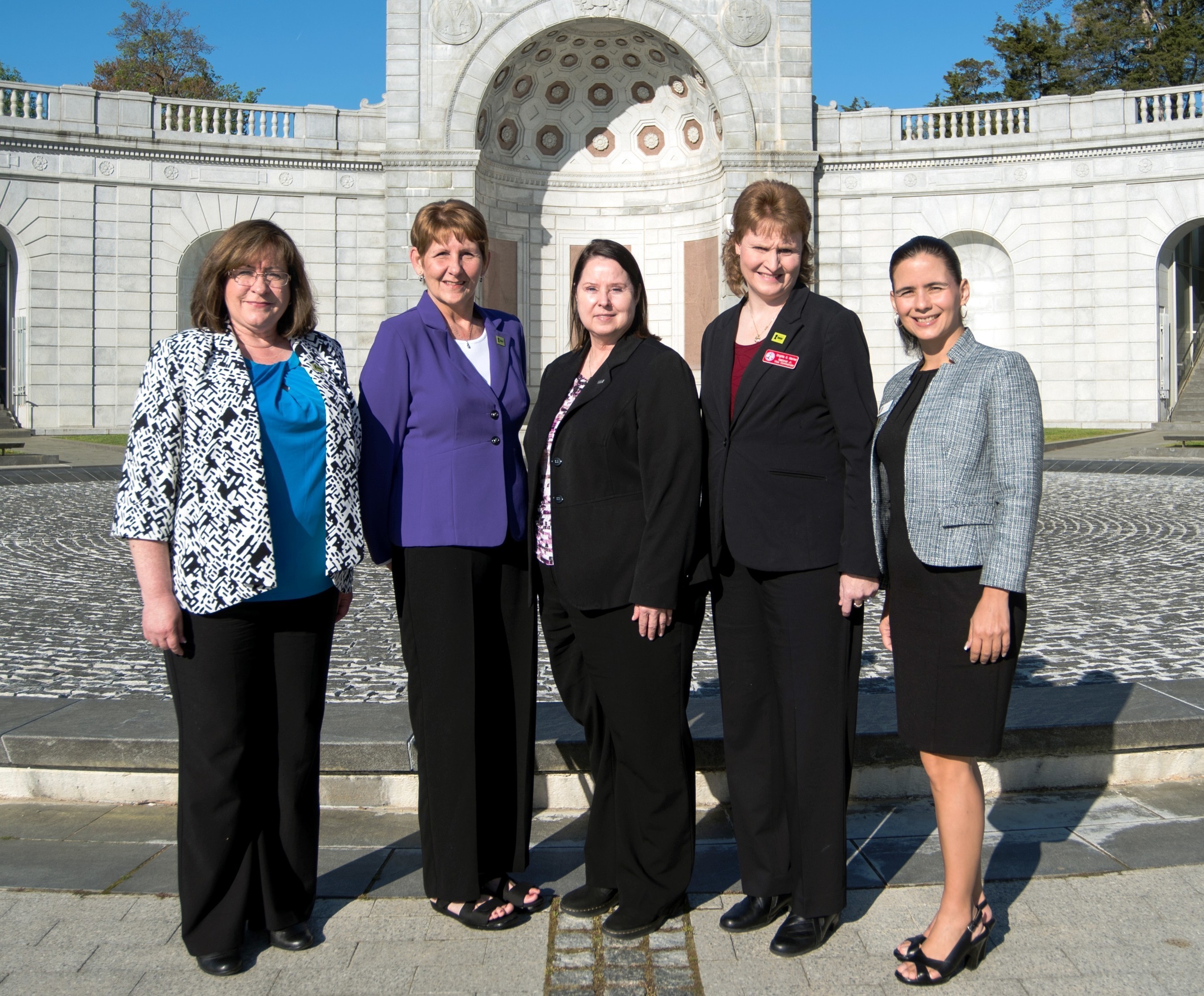 Deputy National Legislative Director Joy Ilem (center) and National 3rd Junior Vice Commander (center right) Brigitte Marker along with members of DAV's Women Veterans Interim Committee (from left) Kathleen Shultze, Kimberly Tatham and Idalis Marquez meet at the Women In Military Service for America Memorial at Arlington National Cemetery. Marker and the committee members were on Capitol Hill today to support DAV's women veterans initiatives.