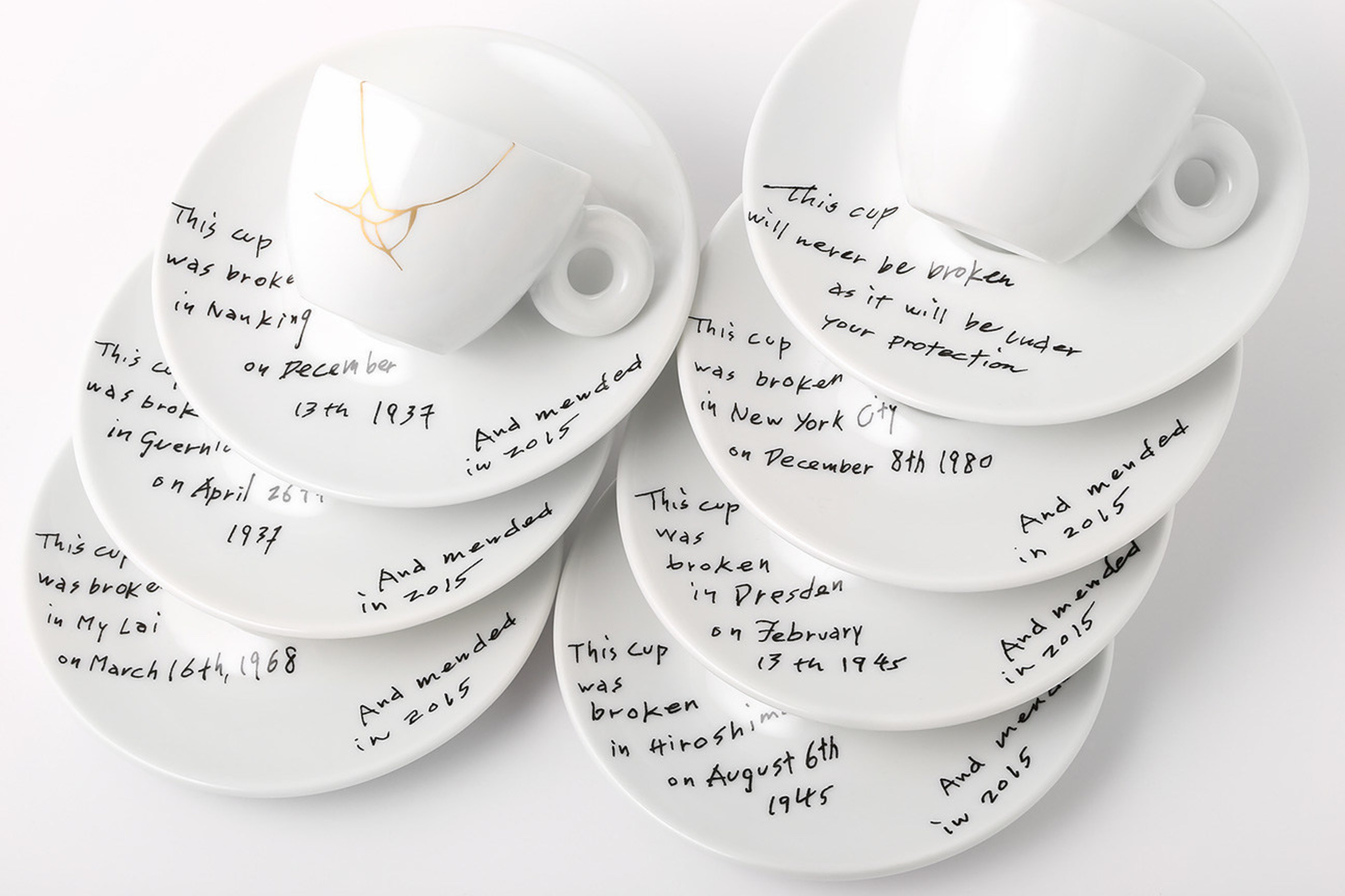 Yoko Ono: Mended Cups - illy Art Collection will be live on http://www.moma.org on 5/8. *Image provided by illy North America showing the newest collaboration for the illy Art Collection of espresso cups and saucers