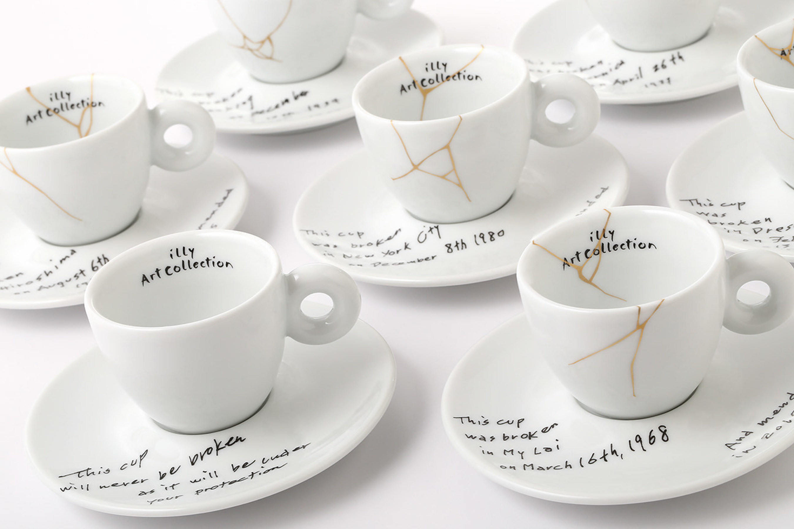 Yoko Ono: Mended Cups - illy Art Collection. *Image provided by illy North America showing the newest collaboration for the illy Art Collection of espresso cups and saucers