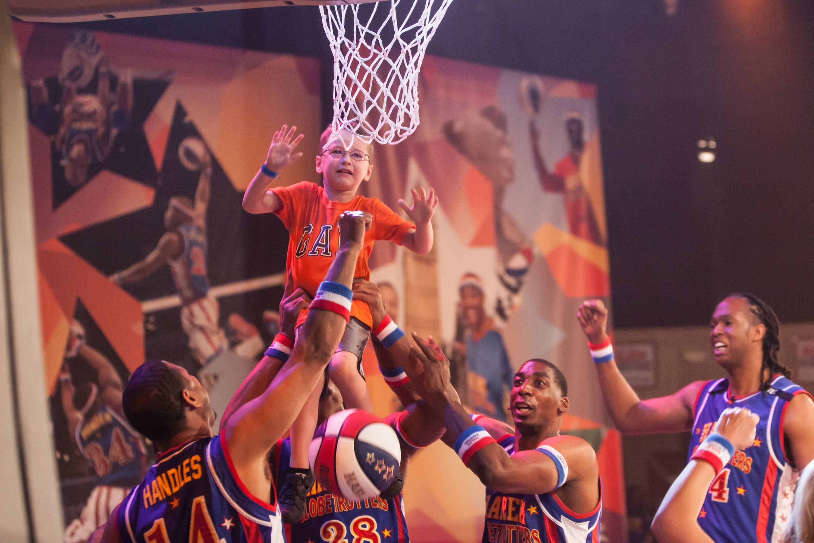 Young fans are part of the action in The Globetrotter Experience, the Harlem Globetrotters' first extended run featured at Silver Dollar City theme park in Branson, Missouri.
