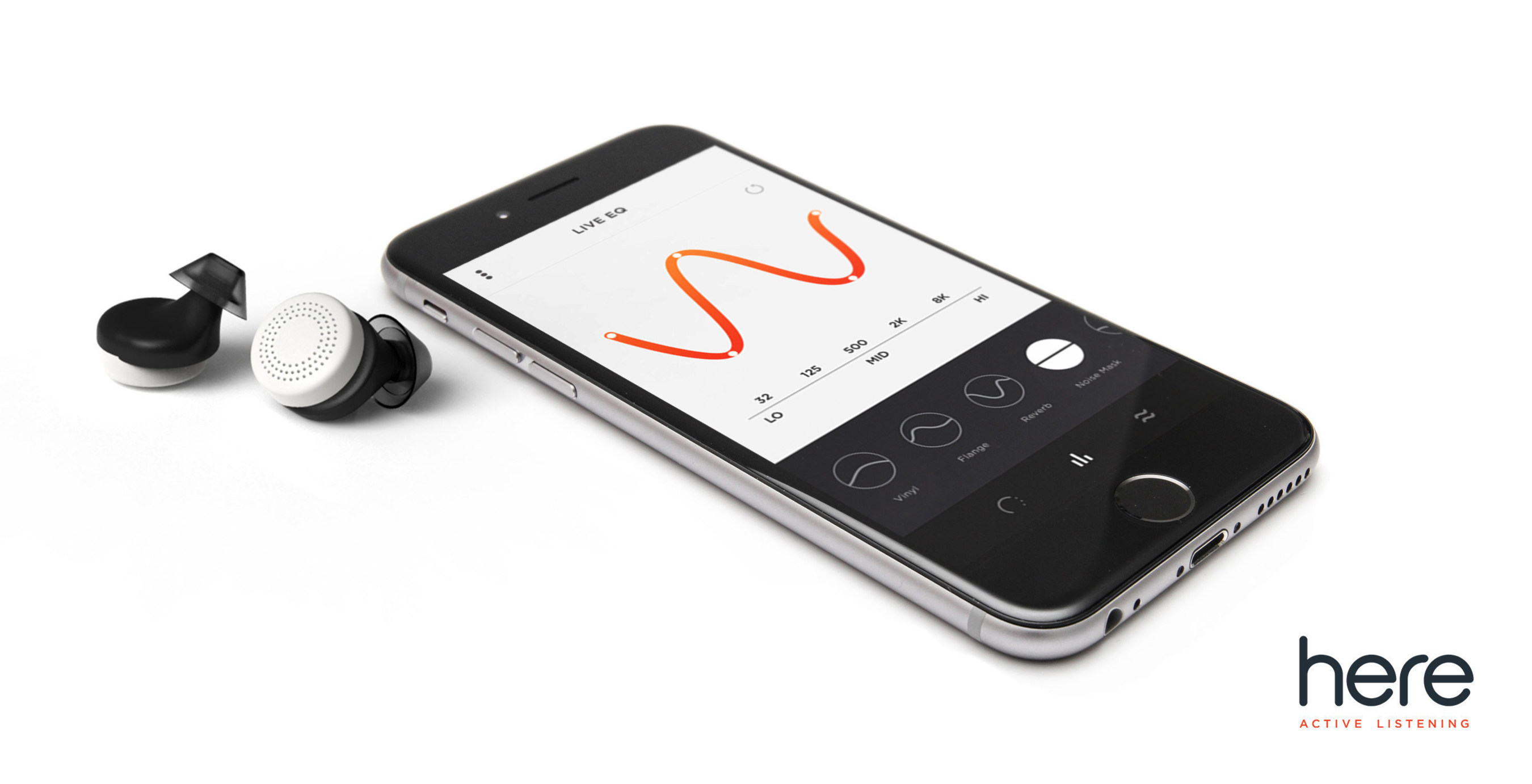 The Here Active Listening System(TM) is the first in-ear system designed to let you instantly control and personalize your live audio environment. Here consists of two wireless, in-ear buds and a connected smartphone app that give you control of any live listening experience.