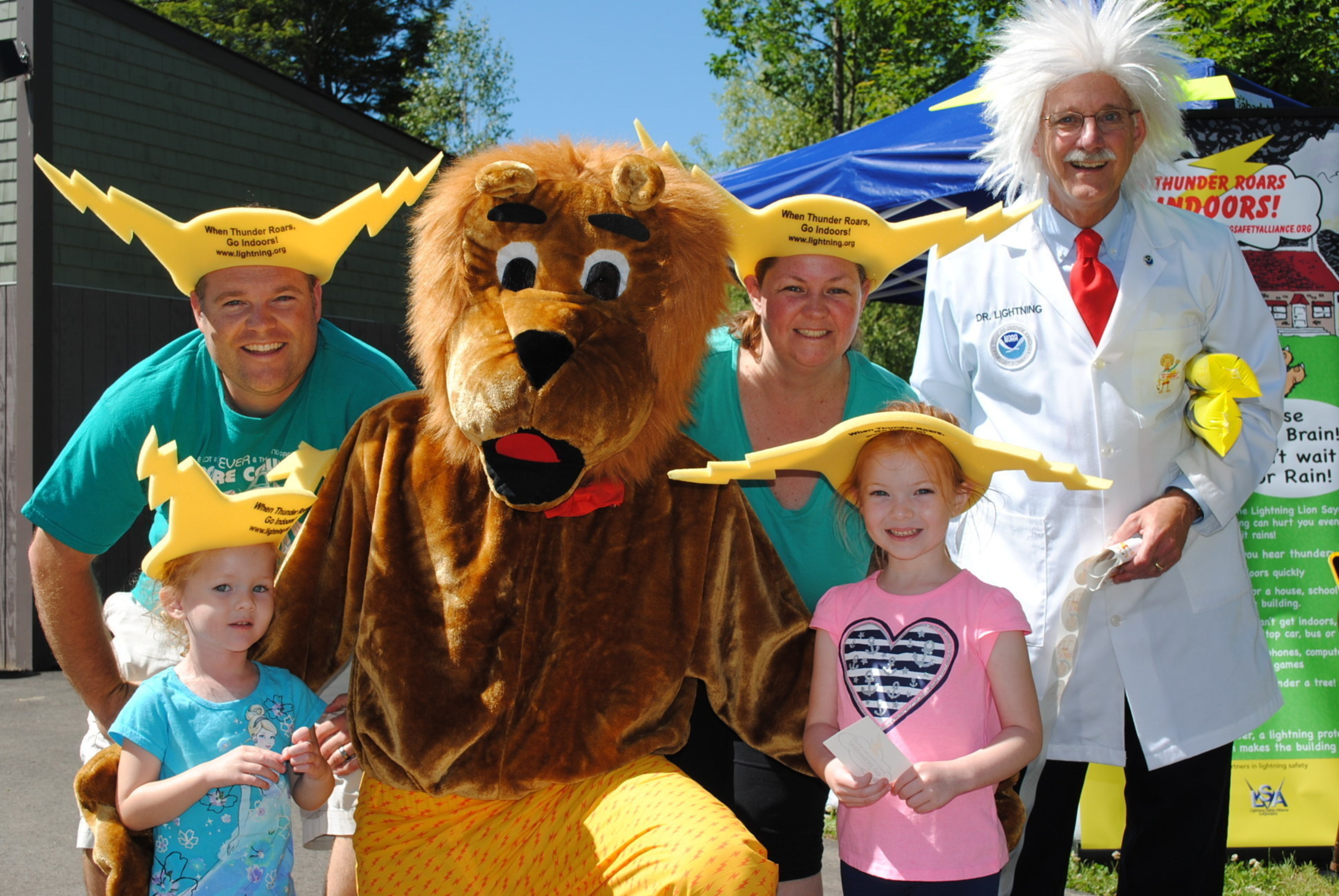 Leon the Lightning Lion and Dr. Lightning kickoff Lightning Safety Awareness Week at Storyland Park in NH to emphasize the importance of protecting people, property and places against nature's underrated hazard.