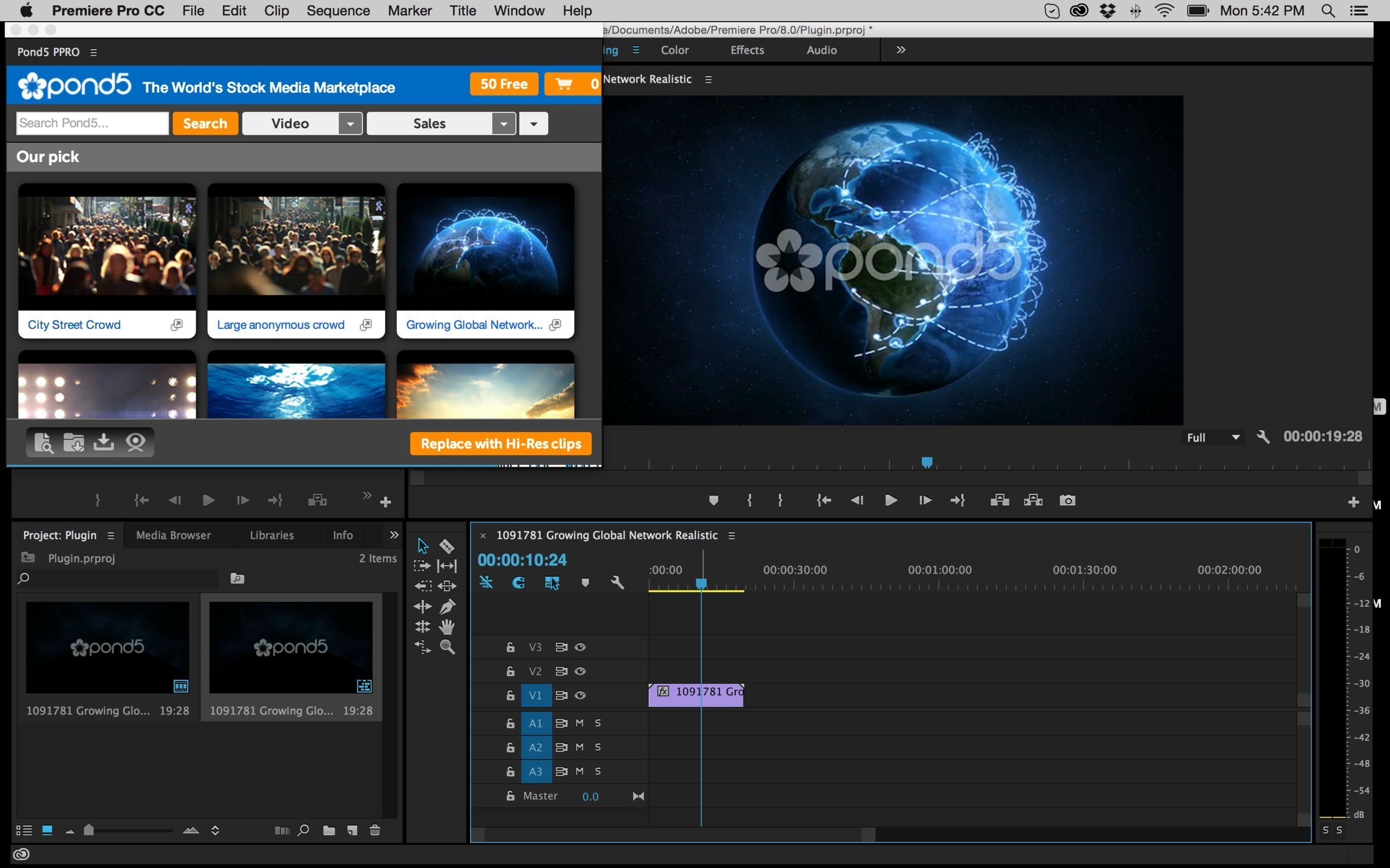 Version 2 of Pond5's Adobe Premiere Pro plugin features faster search, instant checkout, and access to thousands of free public domain video clips.