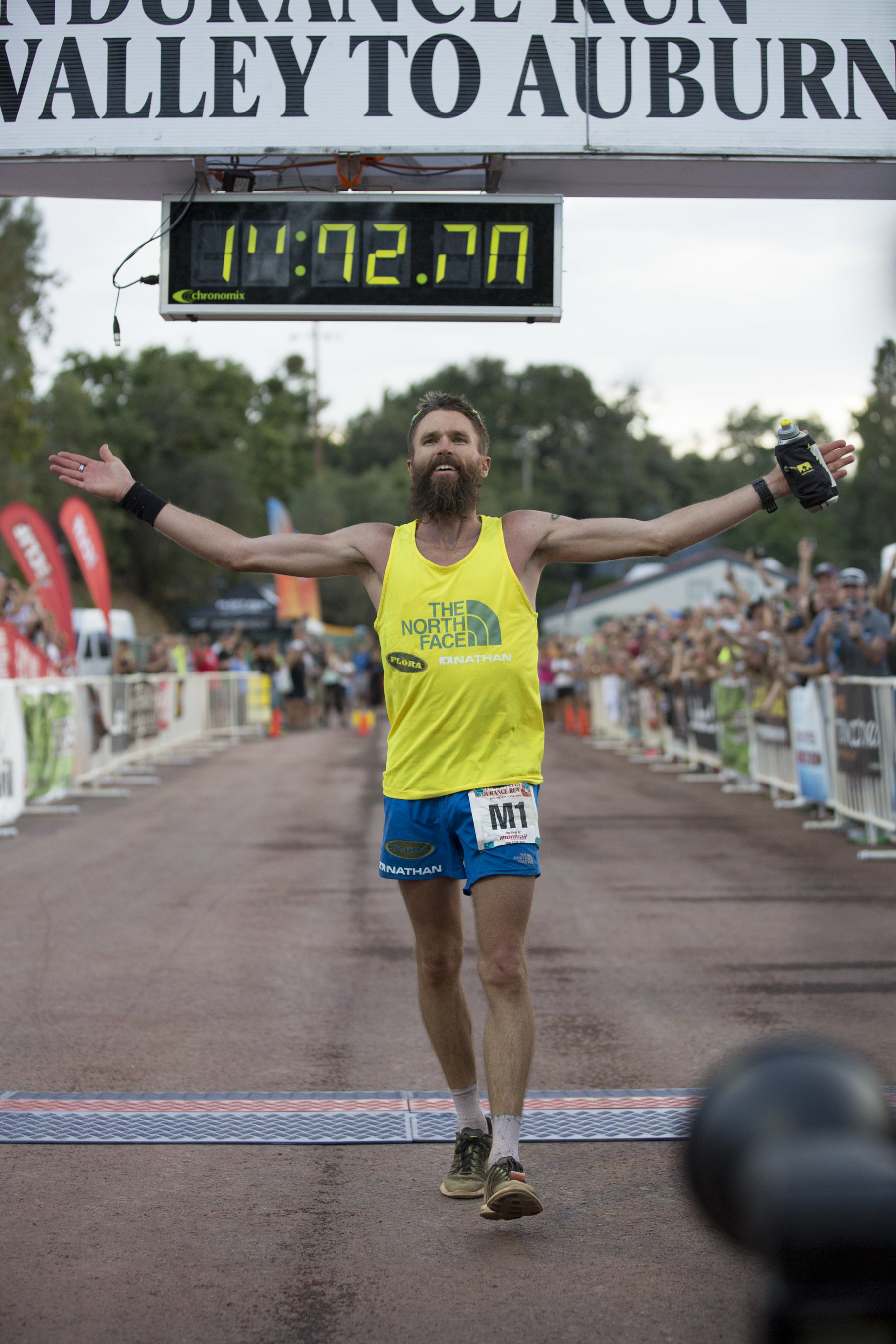The North Face runner Rob Krar finishes first at the Men's Western States 100 Mile Endurance RunPhoto credit: Alex Aristei / GOLDIE Productions