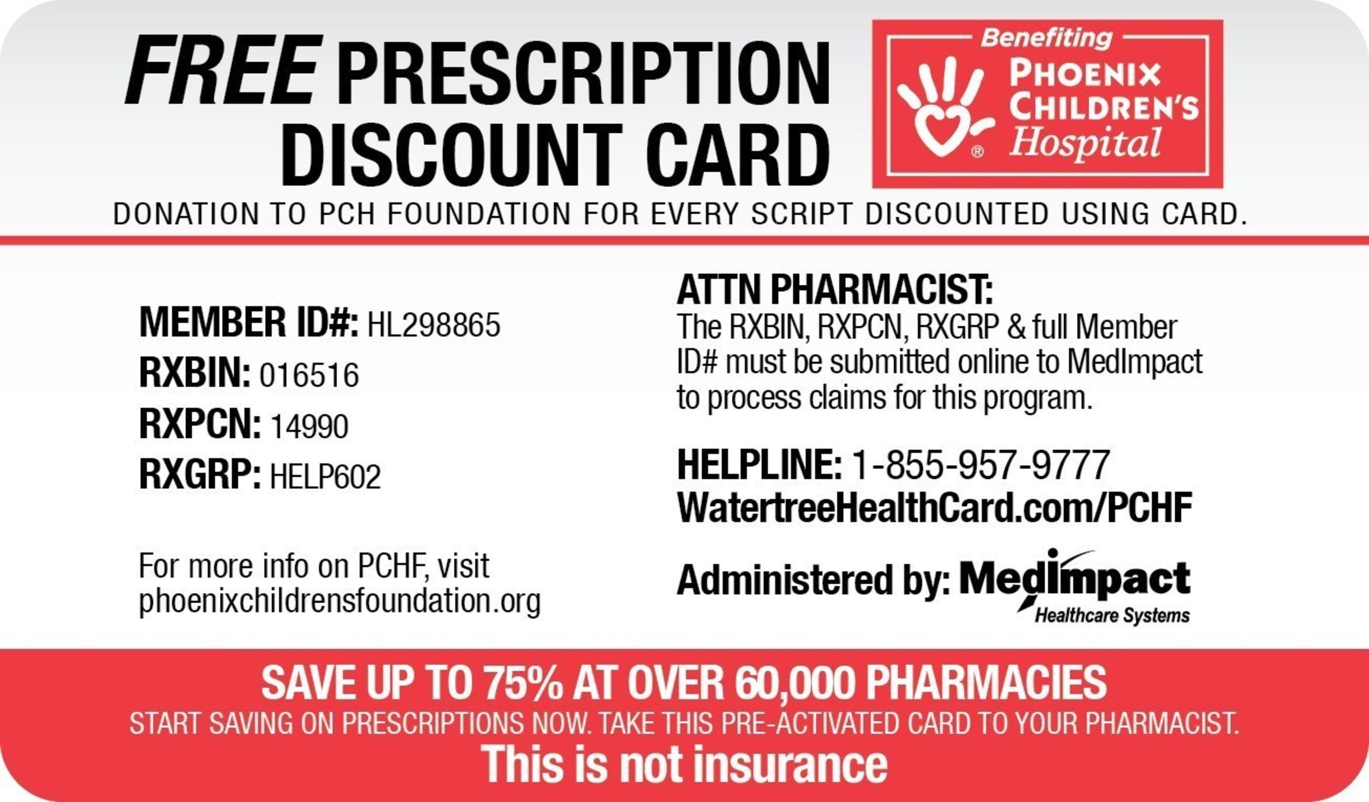 Prescription Discount Card benefiting Phoenix Children's Hospital